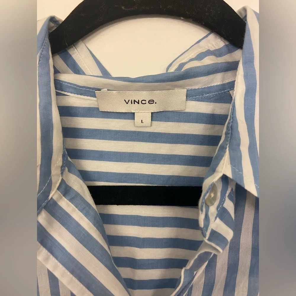 Vince Oversized Striped Long Sleeve Shirt Riviera Blue White Size Large - Picture 5 of 7